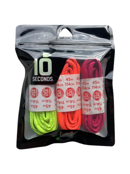 10 Seconds® Reflexall® Athletic Oval Laces |  Neon Yellow/Hot Red/Fuschia Reflective Multi-Pack