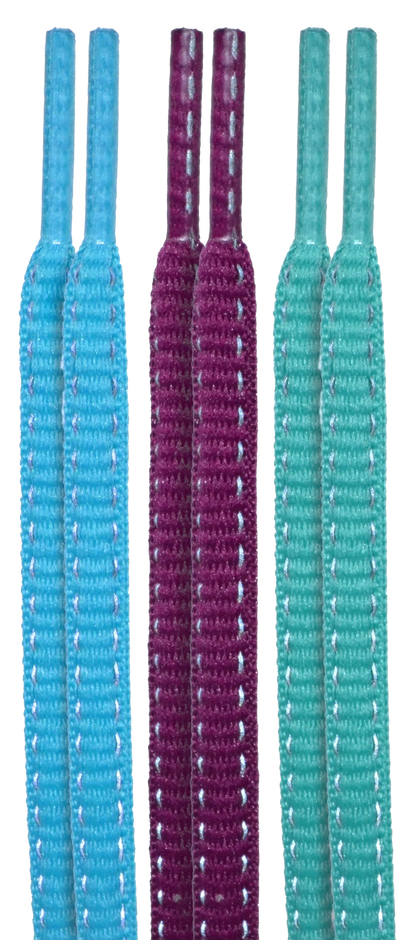 10 Seconds® Reflexall® Athletic Oval Laces | Teal/Fuchsia/Electric Green Multi-Pack