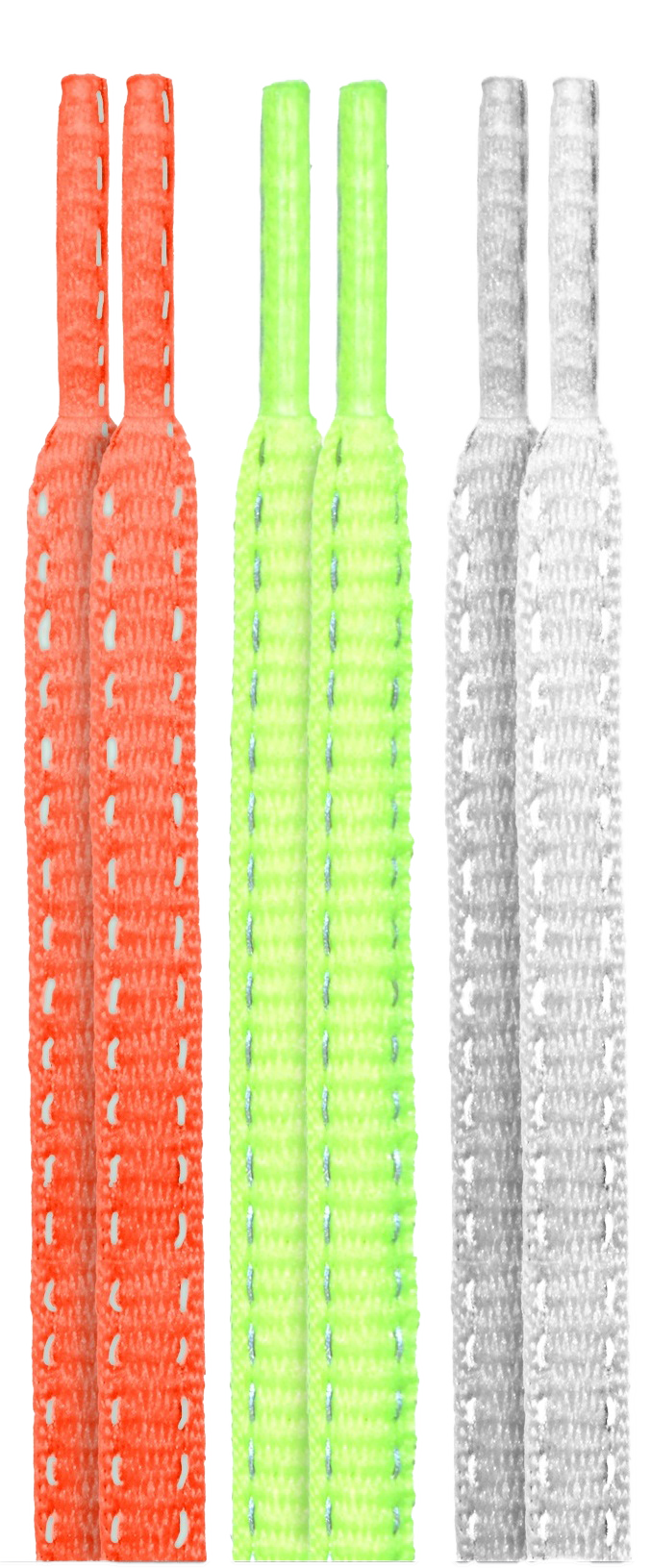 10 Seconds® Reflexall® Athletic Oval Laces | Hot Red/Neon Yellow/White Reflective Multi-Pack