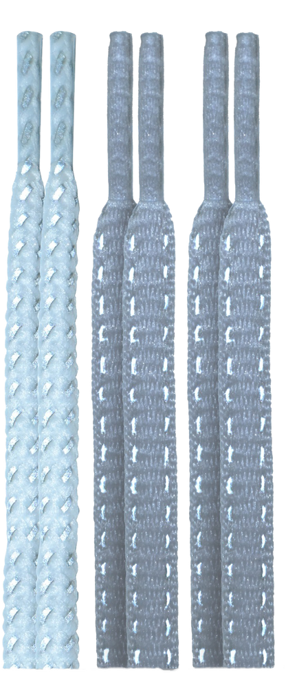 10 Seconds® Reflexall® Athletic Round & Oval Laces | White/Classic Grey/Classic Grey Reflective Multi-Pack
