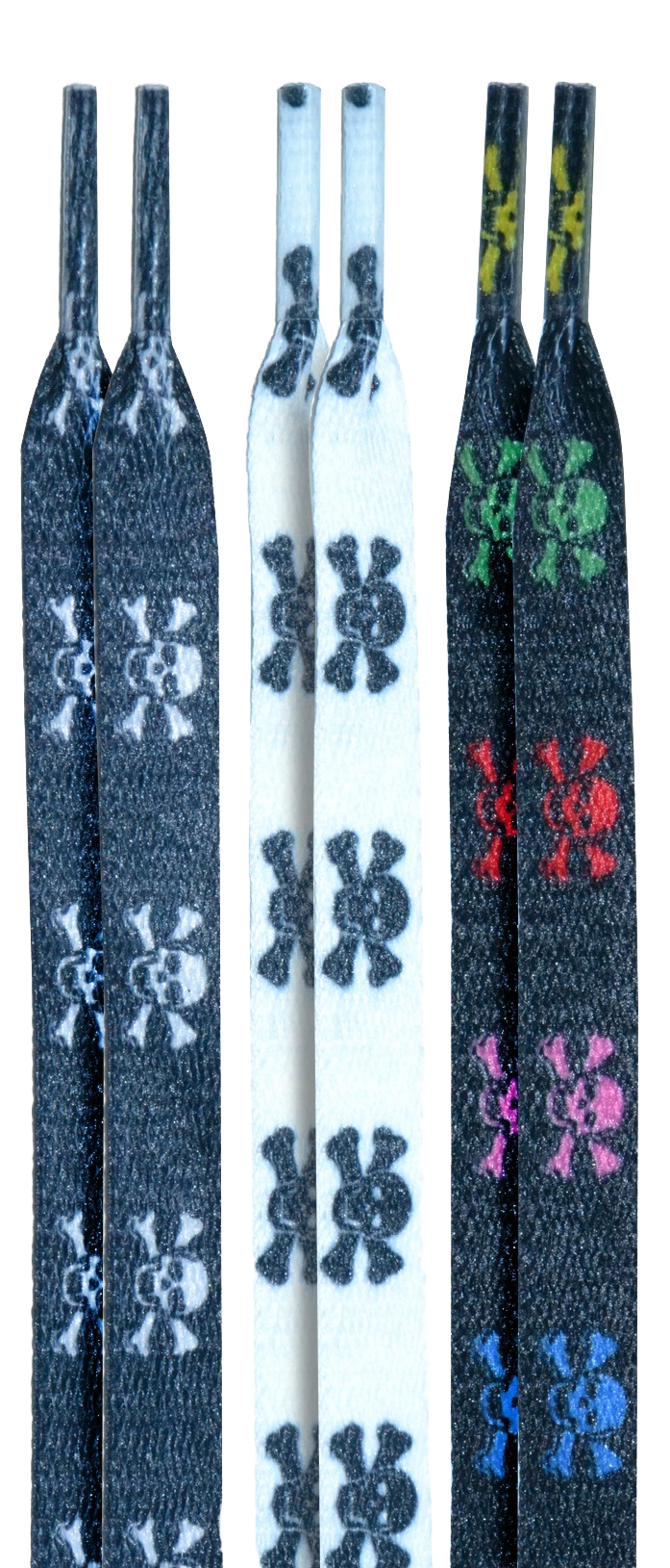 10 Seconds ® Athletic Flat Laces | Black/White/Multi Skulls Printed - 3 Pack