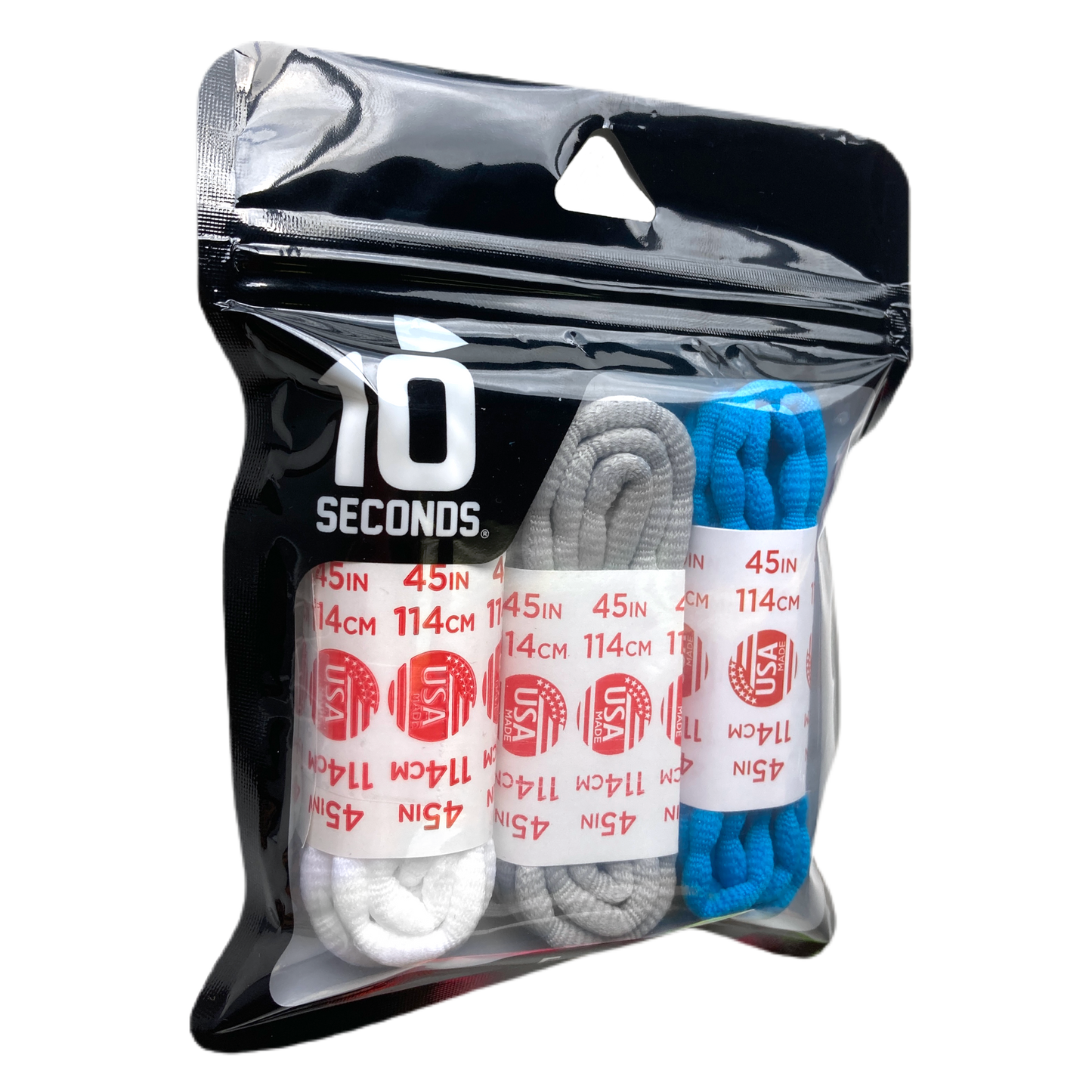 10 Seconds ® Athletic Bubble Laces | White/Silver/Neon Blue - 3 Pack