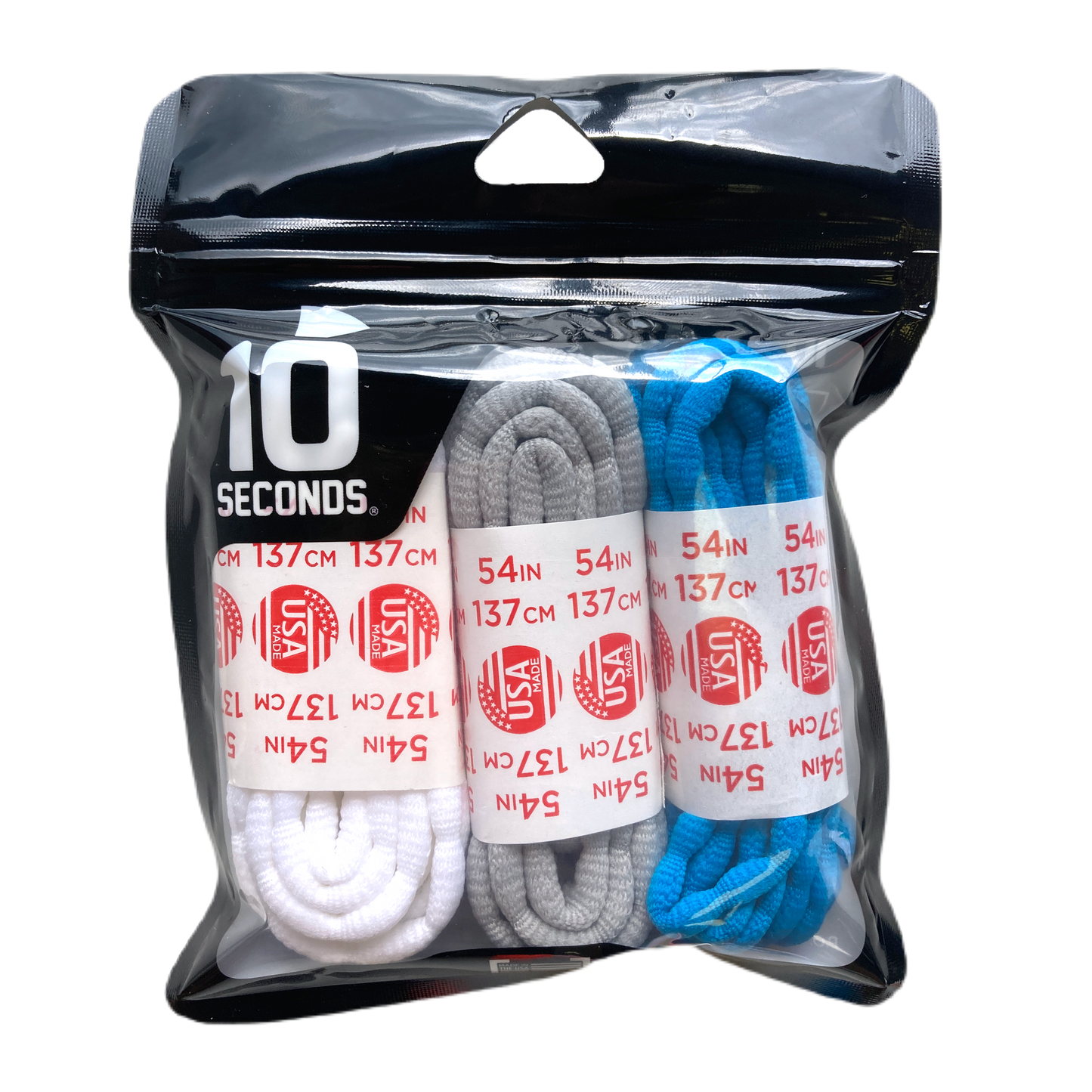 10 Seconds ® Athletic Bubble Laces | White/Silver/Neon Blue - 3 Pack