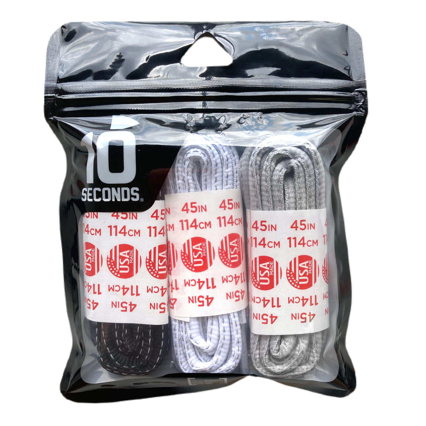 10 Seconds ® Reflexall ® Athletic Oval Laces | Black/White/Classic Gray Reflective Multi-Pack