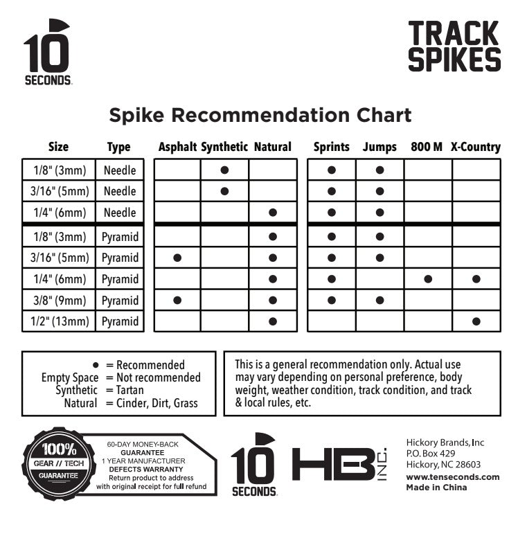 10 Seconds ® Proline Track Spikes | 3/16" (5mm) Needle