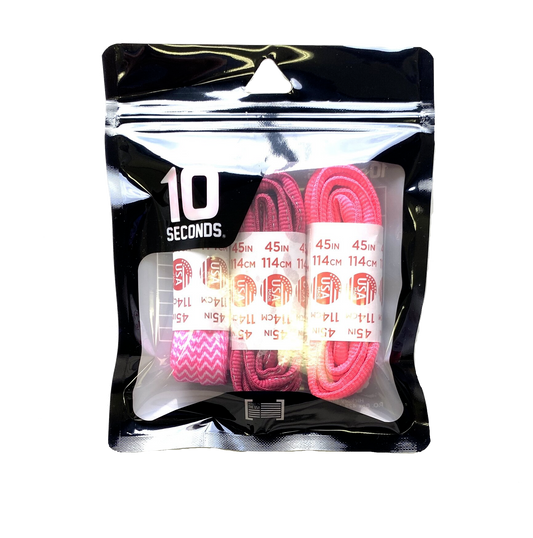 10 Seconds® Classic Flat & Athletic Oval Laces | Chevron Printed/Fuchsia Reflective/Neon Pink Multi-Pack