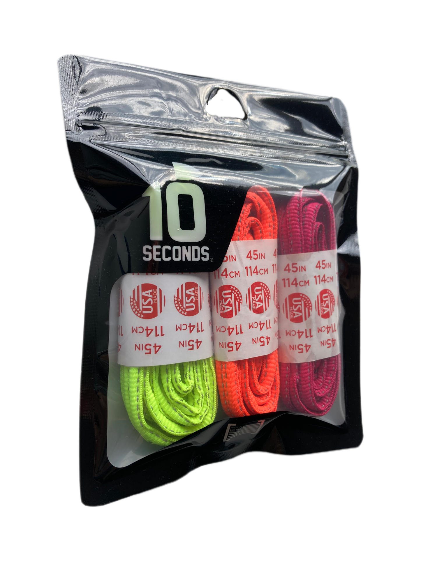 10 Seconds® Reflexall® Athletic Oval Laces |  Neon Yellow/Hot Red/Fuschia Reflective Multi-Pack
