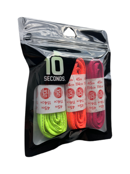 10 Seconds® Reflexall® Athletic Oval Laces |  Neon Yellow/Hot Red/Fuschia Reflective Multi-Pack