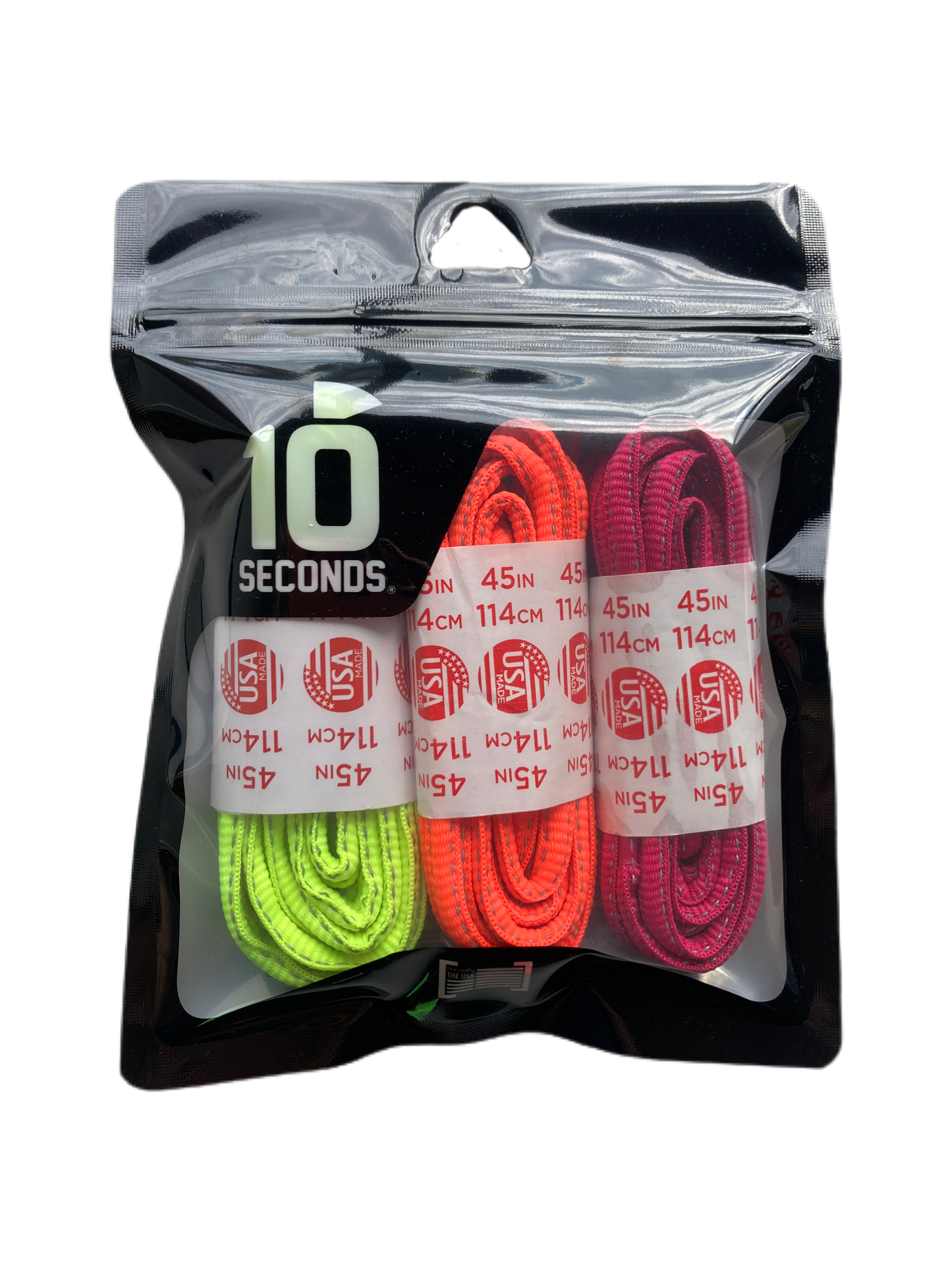 10 Seconds® Reflexall® Athletic Oval Laces |  Neon Yellow/Hot Red/Fuschia Reflective Multi-Pack