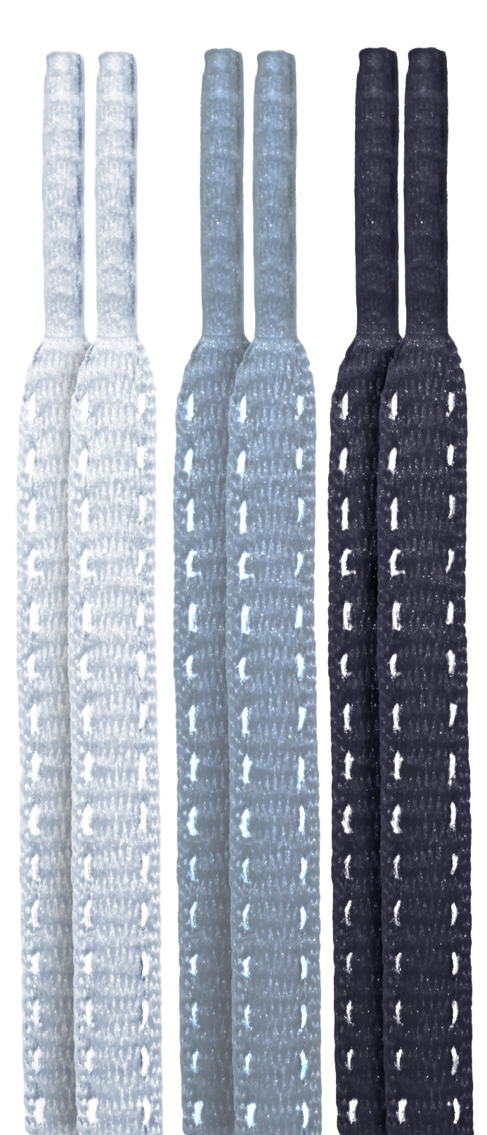 10 Seconds® Reflexall® Athletic Oval Laces | White/Classic Grey/Black Multi-Pack