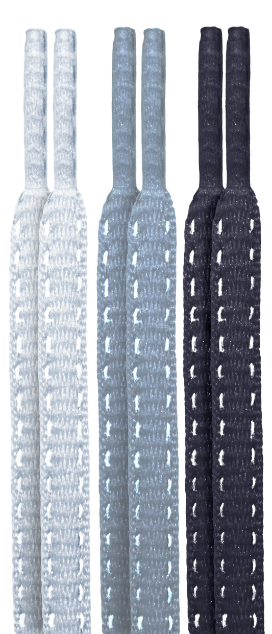 10 Seconds® Reflexall® Athletic Oval Laces | White/Classic Grey/Black Multi-Pack