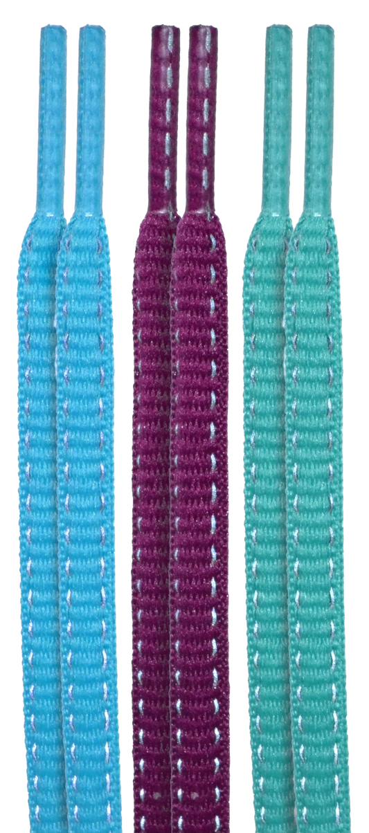 10 Seconds® Reflexall® Athletic Oval Laces | Teal/Fuchsia/Electric Green Multi-Pack