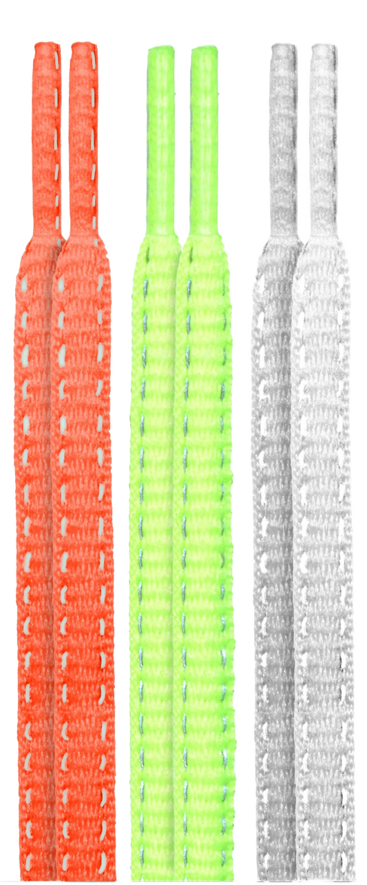 10 Seconds® Reflexall® Athletic Oval Laces | Hot Red/Neon Yellow/White Reflective Multi-Pack