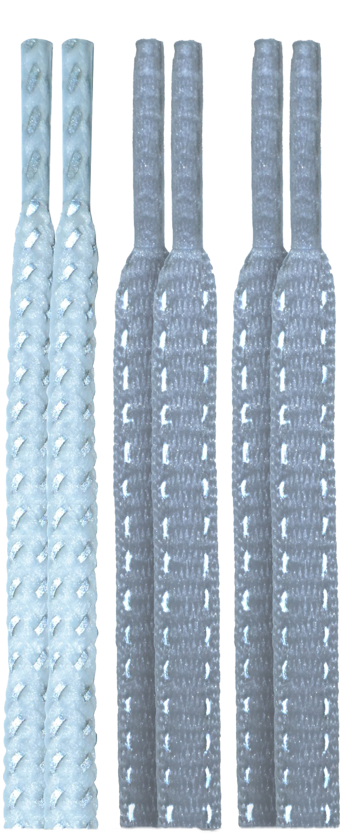 10 Seconds® Reflexall® Athletic Round & Oval Laces | White/Classic Grey/Classic Grey Reflective Multi-Pack