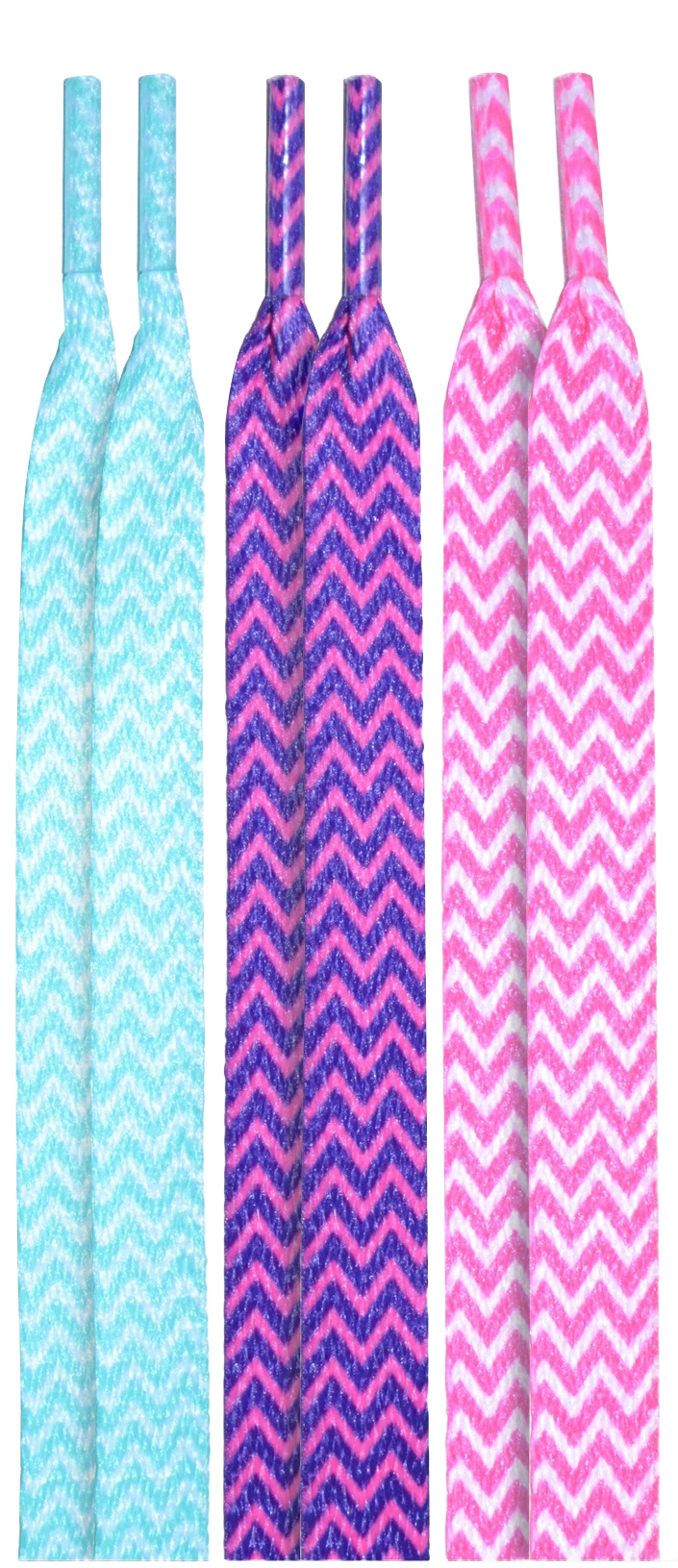 10 Seconds ® Athletic Flat Laces | Teal/Purple/Pink Chevron Printed - 3 Pack