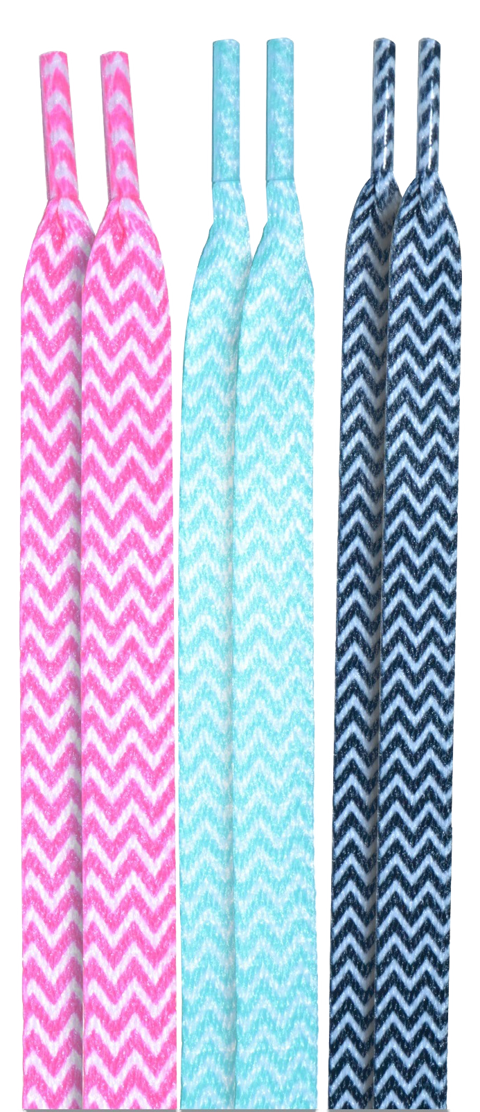 10 Seconds ® Athletic Flat Laces | Pink/Teal/Black Chevron Printed - 3 Pack