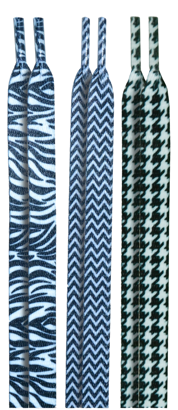10 Seconds ® Athletic Flat Laces | Zebra/Chevron/Herringbone Printed - 3 Pack