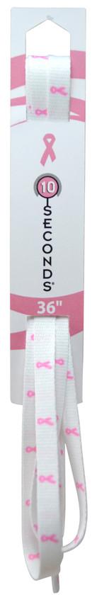 10 Seconds ® Athletic Flat Laces | Pink on White Printed - Breast Cancer Awareness