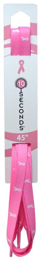 10 Seconds ® Athletic Flat Laces | White on Pink Printed - Breast Cancer Awareness