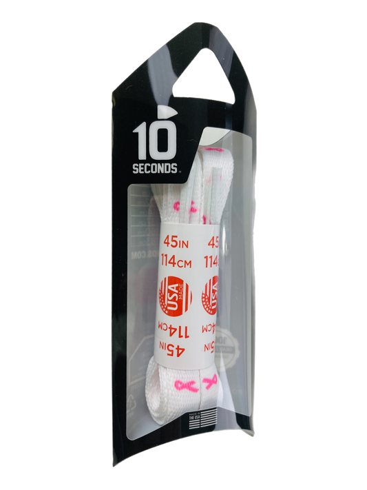 10 Seconds ® Athletic Printed Laces | White with Pink Ribbon