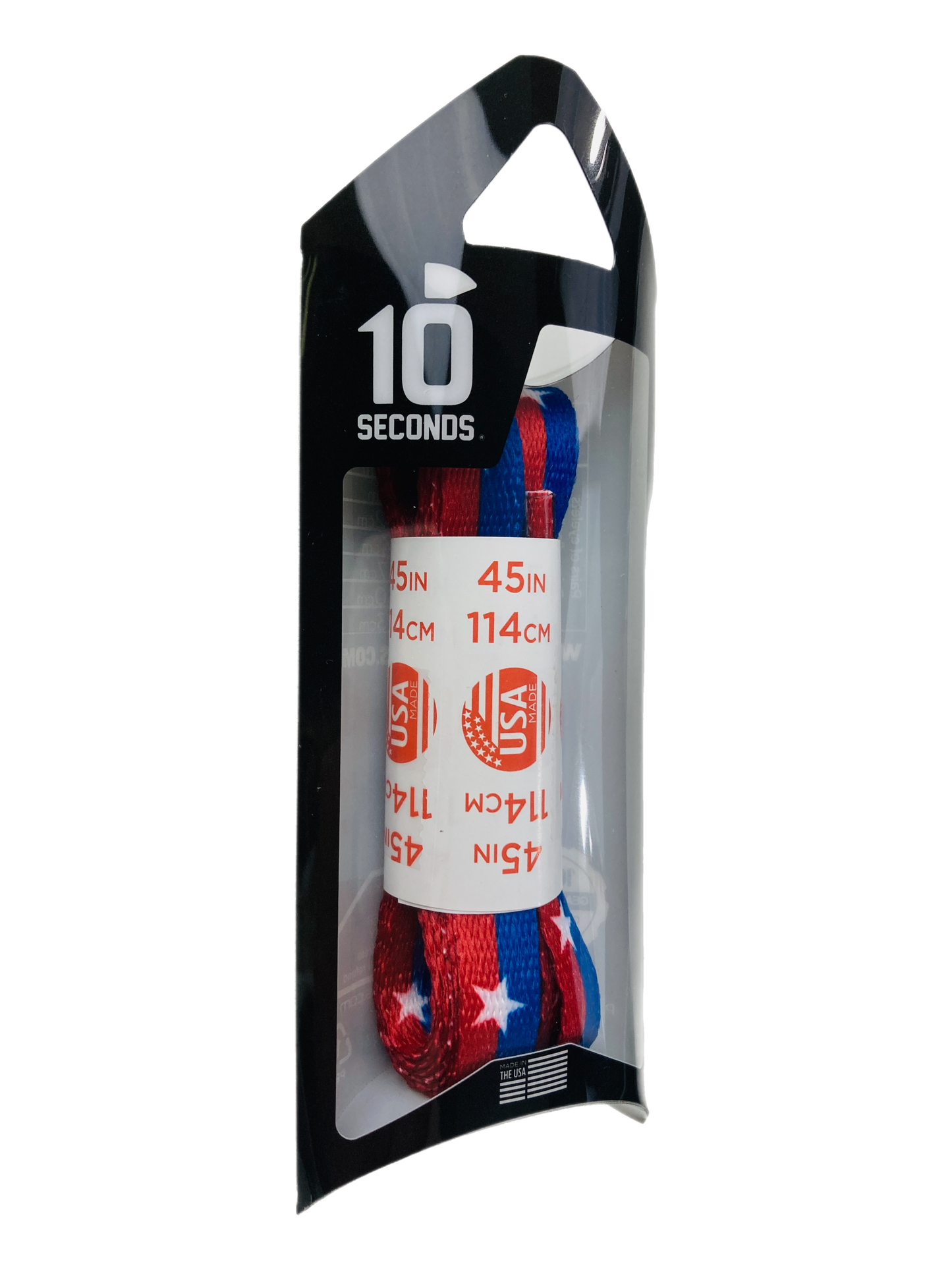 10 Seconds ® Athletic Printed Flat Laces | Red/Blue Stripe with White Stars