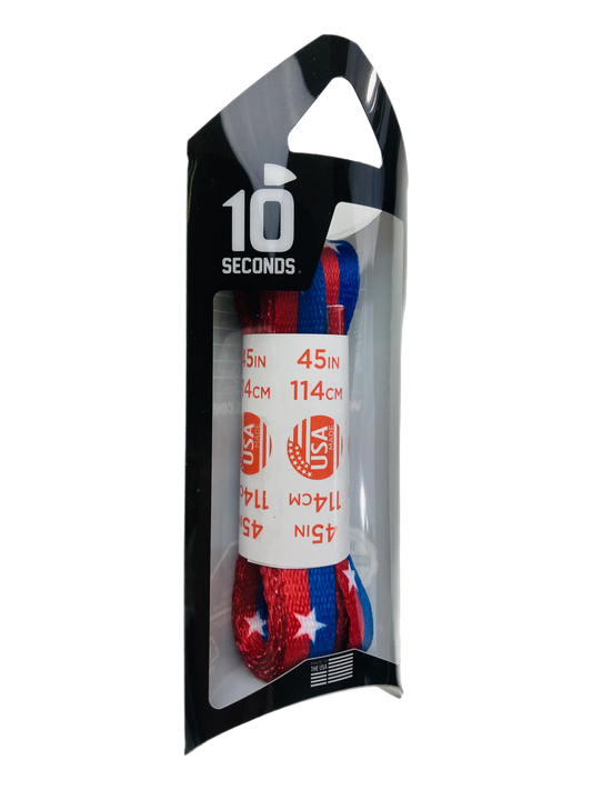 10 Seconds ® Athletic Printed Flat Laces | Red/Blue Stripe with White Stars