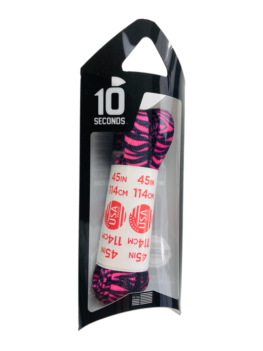 10 Seconds ® Athletic Printed Flat Laces | Black/Pink Zebra