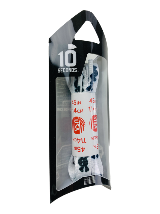10 Seconds ® Athletic Printed Laces | White with Black Skull & Bones