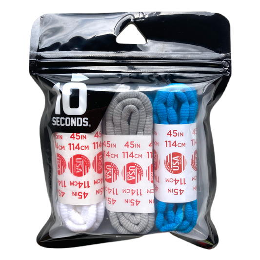 10 Seconds ® Athletic Bubble Laces | White/Silver/Neon Blue - 3 Pack