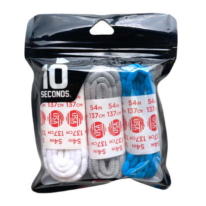 10 Seconds ® Athletic Bubble Laces | White/Silver/Neon Blue - 3 Pack