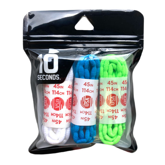 10 Seconds ® Athletic Bubble Laces | White/Neon Blue/Neon Green Multi-Pack