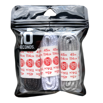 10 Seconds ® Reflexall ® Athletic Oval Laces | Black/White/Classic Gray Reflective Multi-Pack