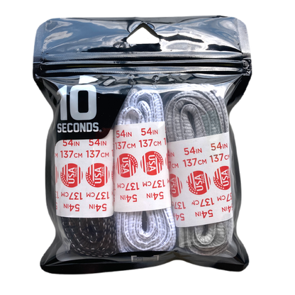 10 Seconds ® Reflexall ® Athletic Oval Laces | Black/White/Classic Gray Reflective Multi-Pack