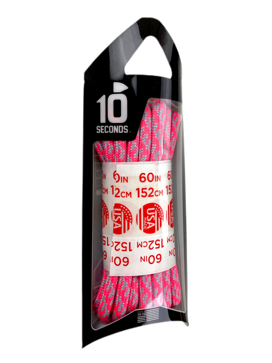10 Seconds ® Athletic Jumbo Round Laces | Neon Pink/Silver Houndstooth