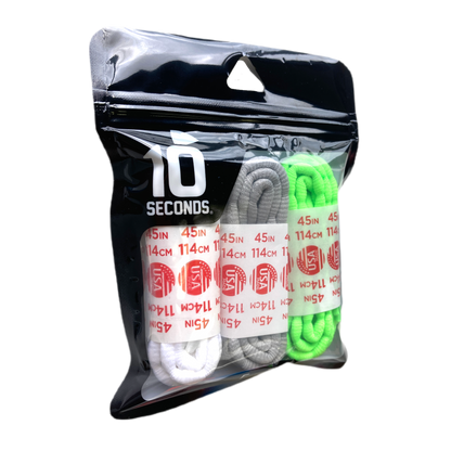 10 Seconds® Athletic Bubble Laces | White/Silver/Neon Green Multi-Pack