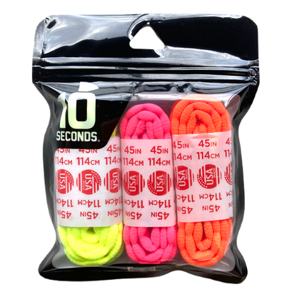 10 Seconds ® Athletic Bubble Laces | Neon Yellow/Neon Pink/Neon Orange - 3 Pack